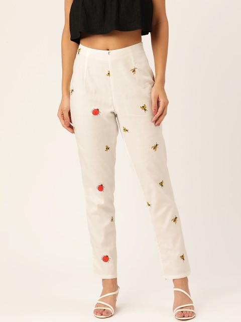 

Moda Rapido Women Off-White & Red Regular Fit Quirky Printed Trousers