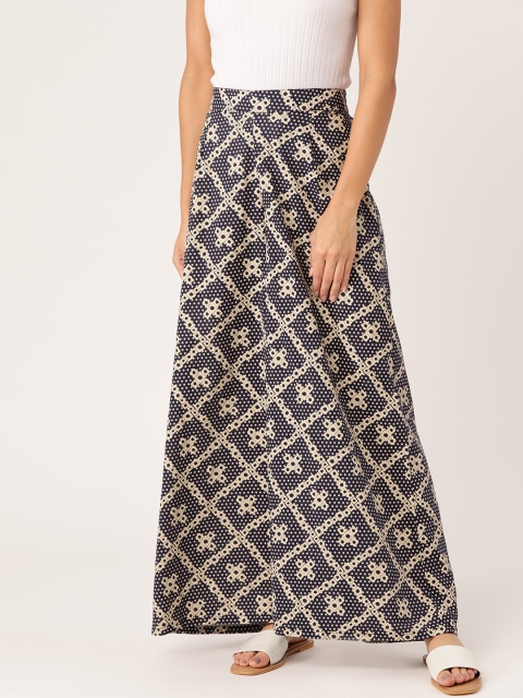 

Moda Rapido Women Navy Blue & Beige Printed Wide Leg Palazzos