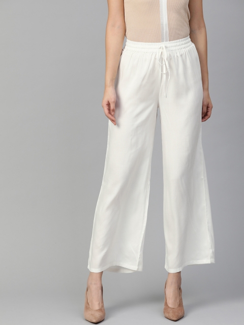 

HERE&NOW Women White Solid Straight Cropped Palazzos