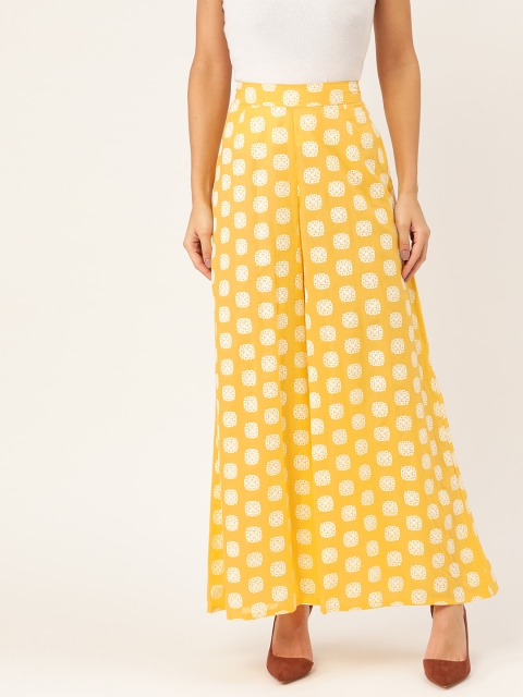 

Moda Rapido Women Yellow & White Printed Wide Leg Palazzos