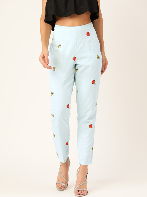 

Moda Rapido Women Blue & Red Regular Fit Quirky Printed Trousers