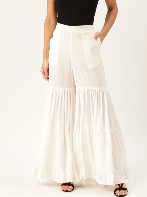 

Moda Rapido Women White Solid Flared Sharara