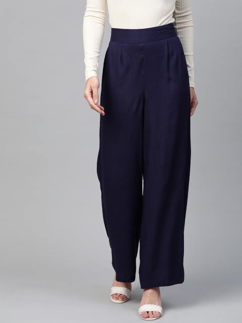 

HERE&NOW Women Navy Blue Solid Straight Palazzos