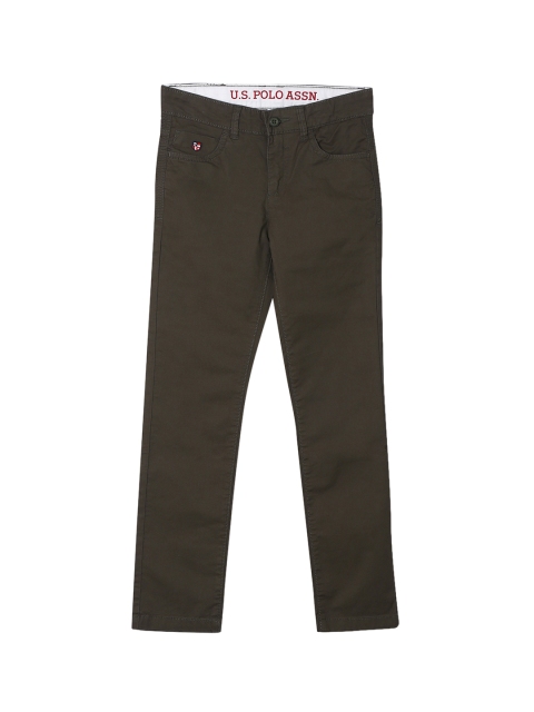 

U.S. Polo Assn. Kids Boys Olive Green Slim Fit Solid Regular Trousers
