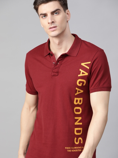 

Roadster Men Rust Red Printed Polo Collar T-shirt