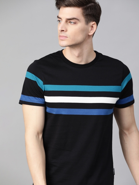 

Roadster Men Black & Blue Striped Round Neck T-shirt