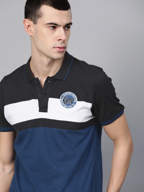 

Roadster Men Blue & White Colourblocked Polo Collar T-shirt