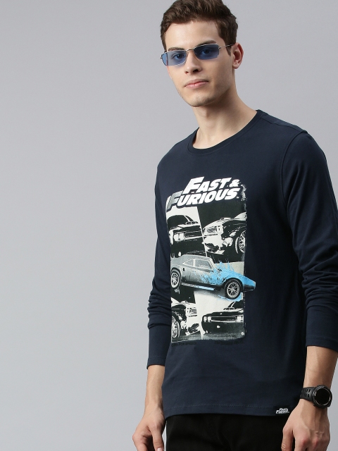 

Roadster Men Navy Blue Fast Furious Printed Round Neck Pure Cotton T-shirt