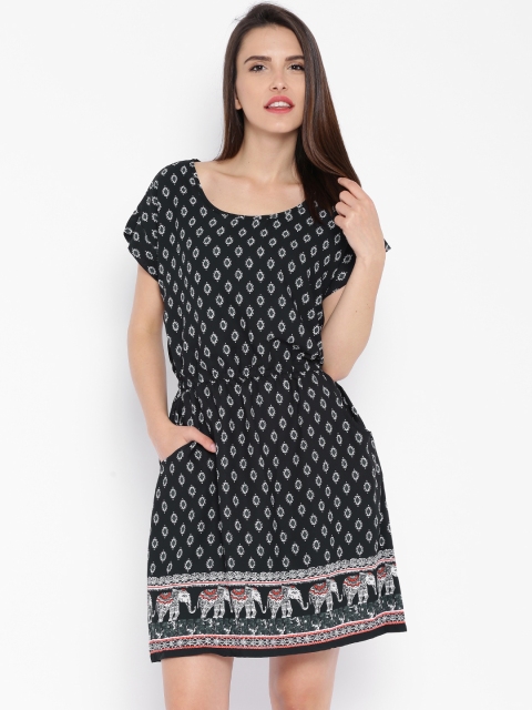 

Tokyo Talkies Black Printed A-Line Dress