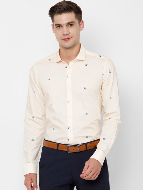 

SIMON CARTER LONDON Men Cream Slim Fit Printed Formal Shirt