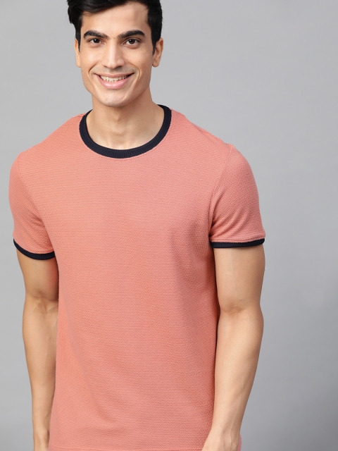 

Mast & Harbour Men Dusty Pink Self Design Round Neck T-shirt