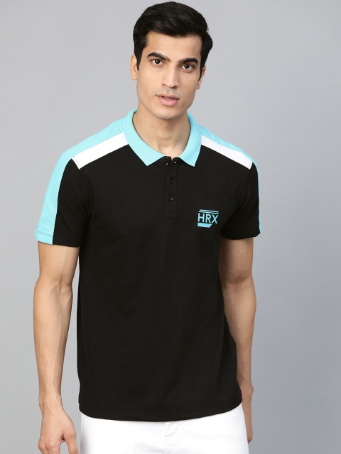 

HRX by Hrithik Roshan Men Black Solid Polo Collar Lifestyle T-shirt