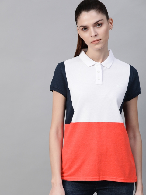 

HRX by Hrithik Roshan Women White & Red Colourblocked Polo Collar Lifestyle T-shirt