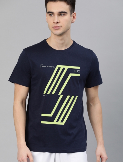 

HRX by Hrithik Roshan Men Navy Blue Printed Round Neck Running T-shirt