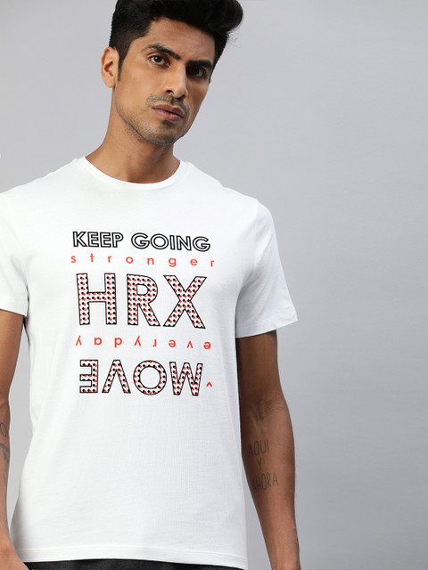 

HRX by Hrithik Roshan Men White Typography Print Round Neck Pure Cotton T-shirt