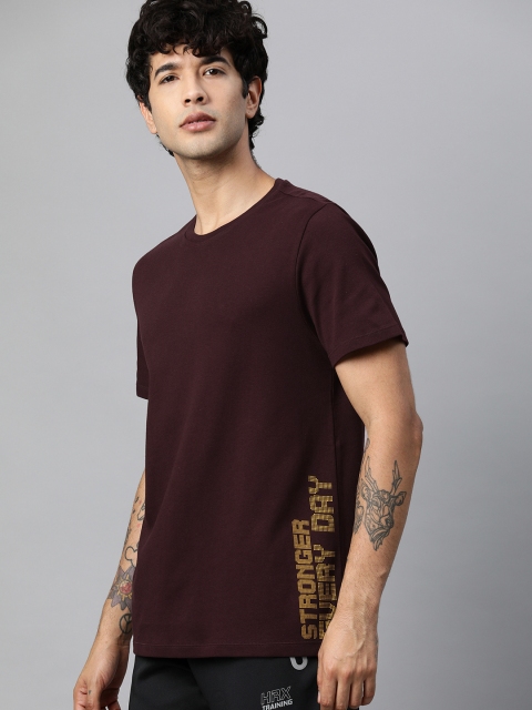 

HRX by Hrithik Roshan Men Burgundy Solid Printed Lifestyle T-shirt