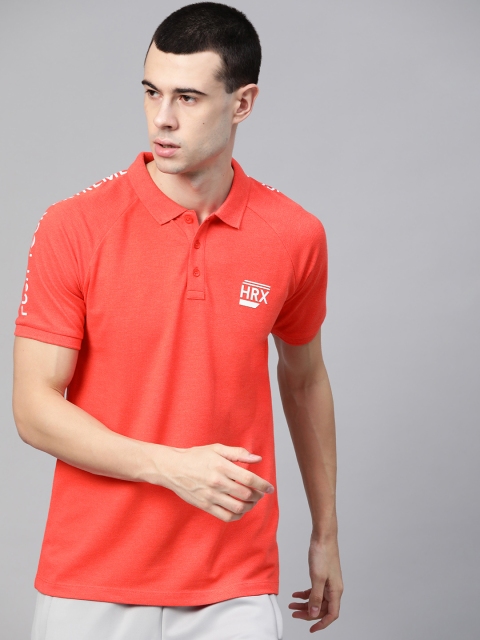 

HRX by Hrithik Roshan Men Coral Red Solid Polo Collar T-shirt