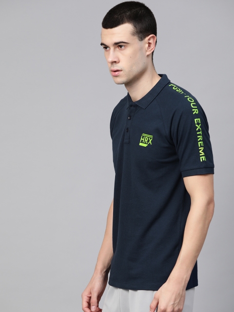 

HRX by Hrithik Roshan Men Navy Blue Solid Polo Collar T-shirt