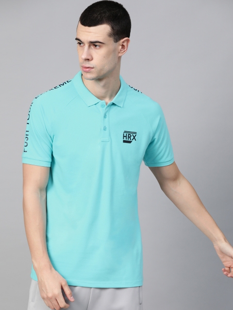 

HRX by Hrithik Roshan Men Blue Solid Polo Collar T-shirt