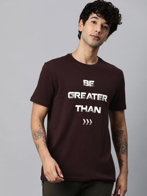 

HRX by Hrithik Roshan Men Burgundy Printed Round Neck T-shirt