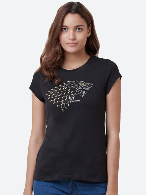 

Free Authority Women Black Game Of Thrones Embellished Round Neck T-shirt