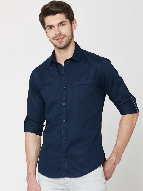 

Mufti Men Navy Blue Slim Fit Solid Casual Shirt