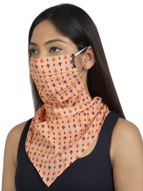 

FabAlley Unisex Peach-Coloured Printed Reusable 2-Ply Ikat Scarf Mask