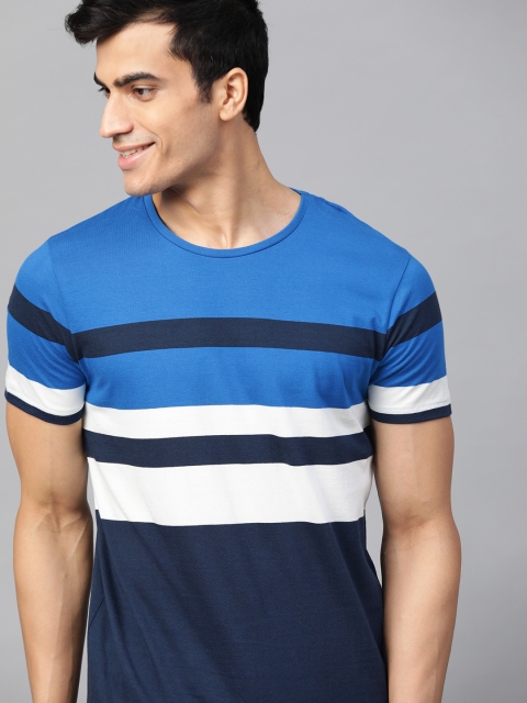 

Mast & Harbour Men Blue & White Striped Round Neck T-shirt