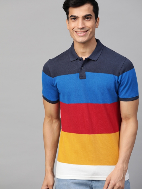 

Mast & Harbour Men Blue & Red Colourblocked Polo Collar T-shirt