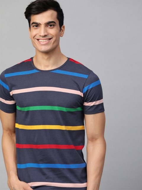 

Mast & Harbour Men Navy Blue & Red Striped Round Neck T-shirt
