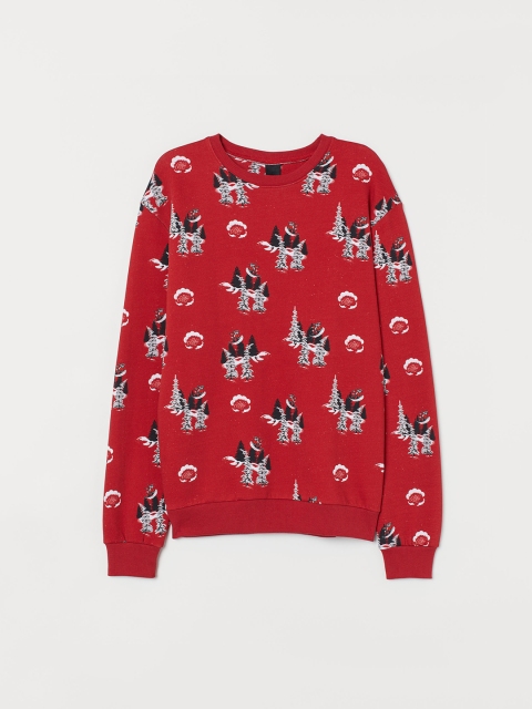 

H&M Men Red & Black Patterned Sweatshirt