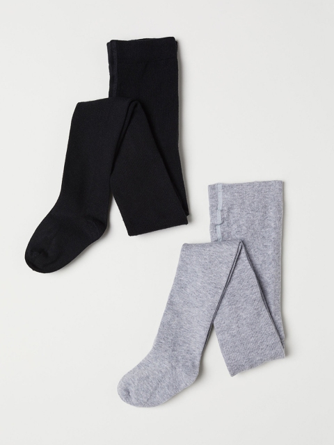 

H&M Boys 2-Pack Fine-Knit Tights, Grey