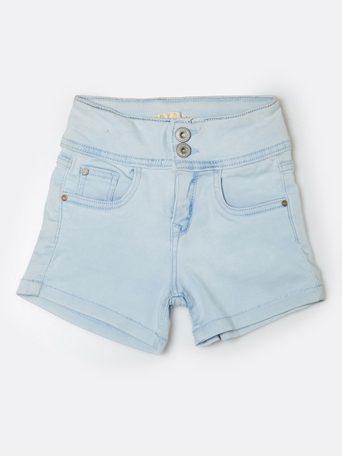 

VITAMINS Girls Blue Solid Regular Fit Denim Shorts