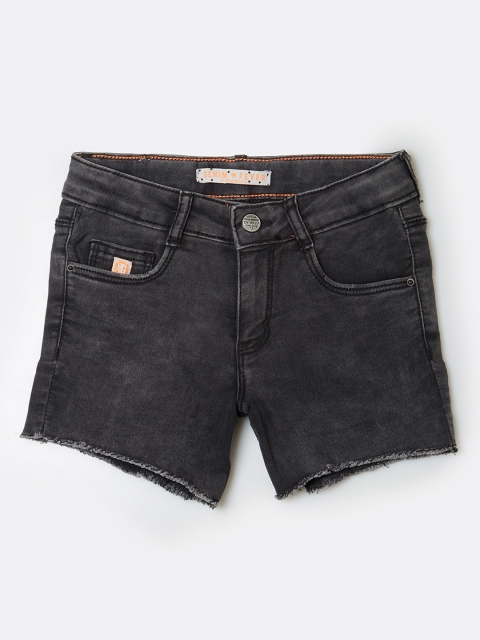 

VITAMINS Girls Charcoal Black Solid Denim Shorts