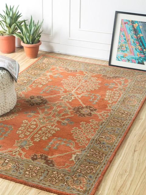 

Jaipur Rugs Orange & Brown Ethnic Motifs Printed Hand-Tufted Oriental Wool Carpet
