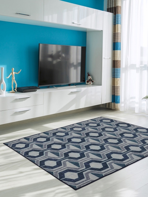 

RUGSMITH Blue & Grey Geometrical Pattern Anti-Skid Light Carpet