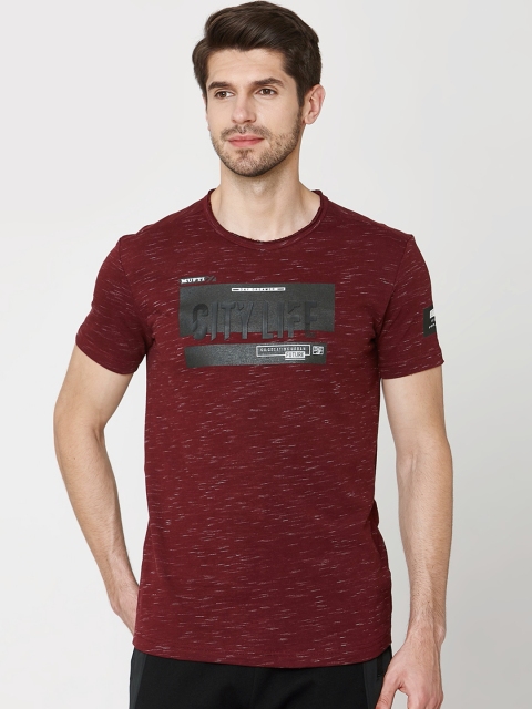 

Mufti Men Maroon Printed Round Neck T-shirt