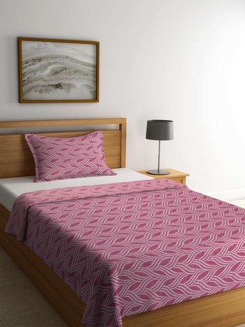 

NEUDIS Pink & White Woven Design Single Bed Cover With 1 Pillow Cover