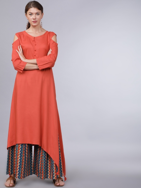 

Folklore Women Rust Solid A-Line Kurta