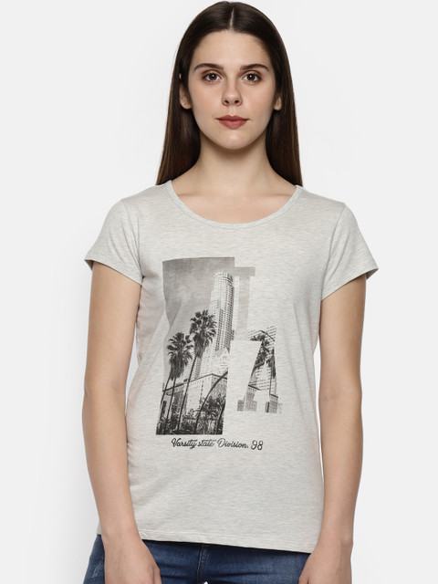 

Ajile by Pantaloons Women Grey Printed Round Neck T-shirt