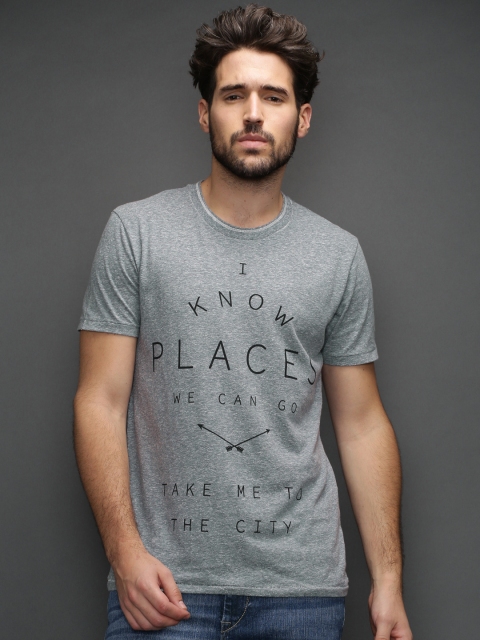 

SELECTED Light Grey Melange Printed T-shirt