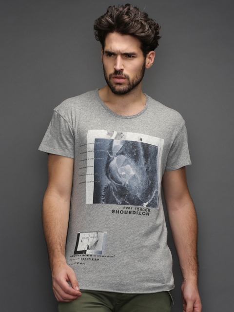 

SELECTED Grey Melange Printed T-shirt