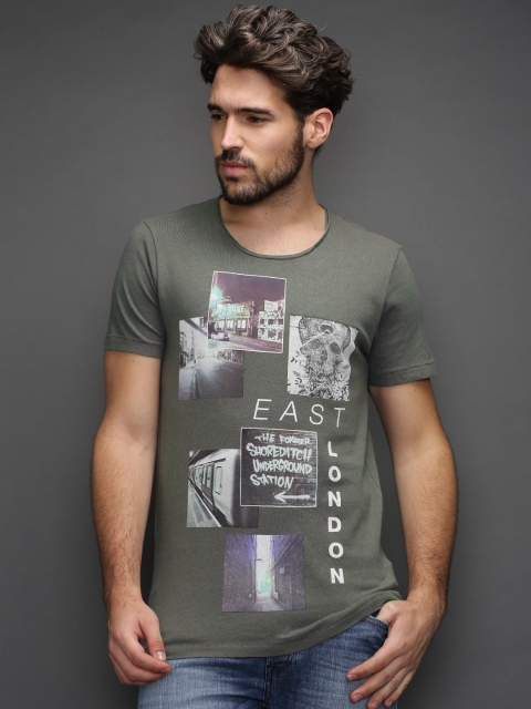 

SELECTED Olive Green Printed T-shirt