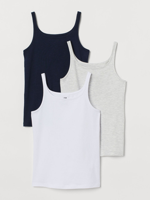 

H&M Girls Solid 3-Pack Jersey Vest Tops, White