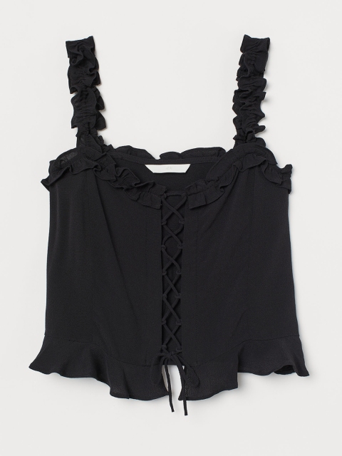 

H&M Women Black Frill-Trimmed Top