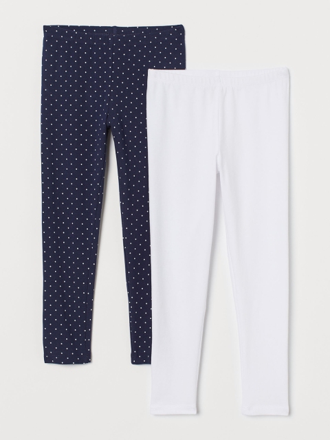 

H&M Girls 2-Pack Cotton Sustainable Leggings, White