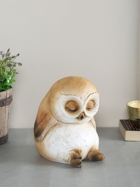 

TAYHAA Brown & White Peaceful & Serene Sleeping Owl Statue Showpiece