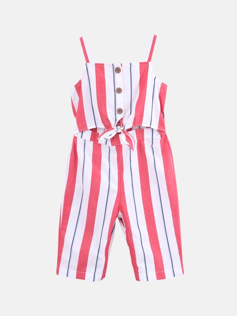 

Beebay Girls Pink & White Striped Basic Jumpsuit