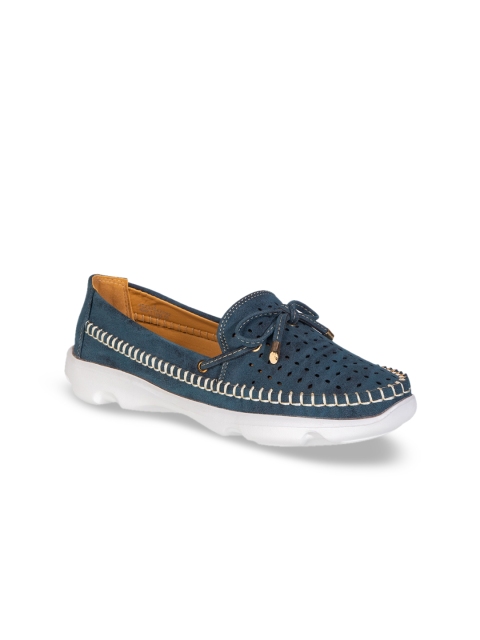 

Khadims Women Navy Blue Laser Cut Slip-On Sneakers