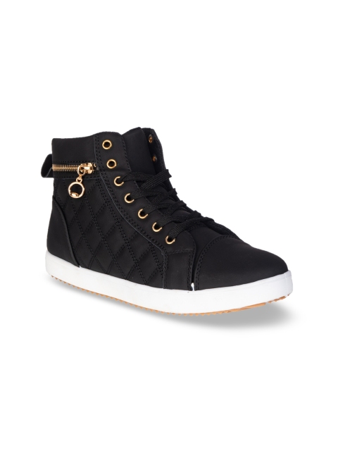 

Khadims Women Black Solid Synthetic Mid-Top Sneakers